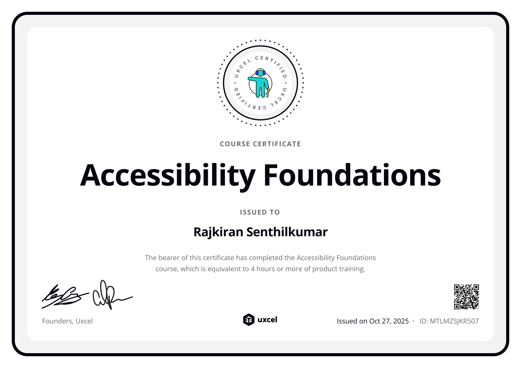 Rajkiran Senthilkumar's certificate